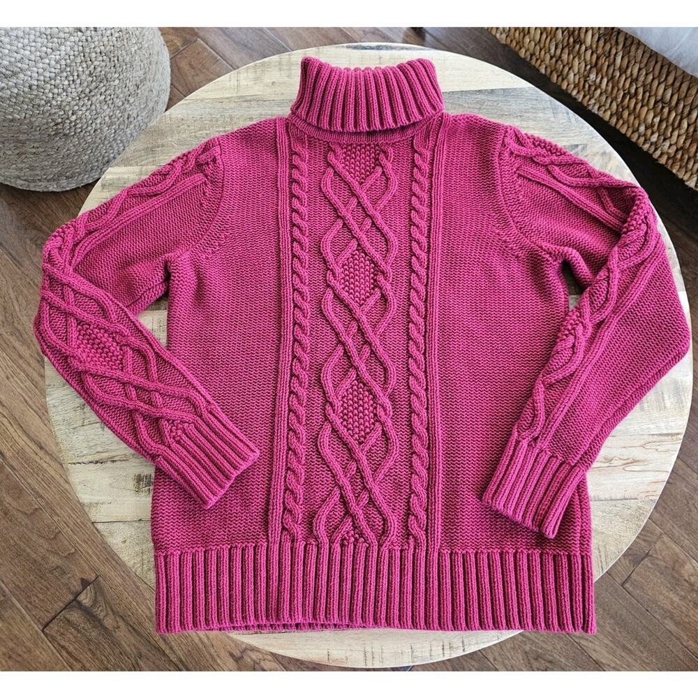 Eddie Bauer Pink Cable Knit Turtleneck Sweater